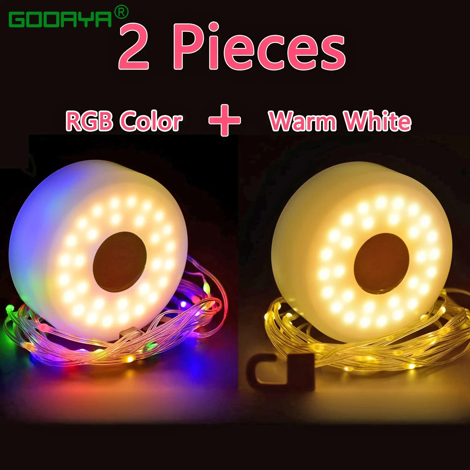 Camping String Lights 2 in1 Outdoor Waterproof Portable Stowable String Light with Lighting Modes USB Camping Lights for Garden