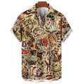 3D retro digital printed men's lapel short sleeved shirt