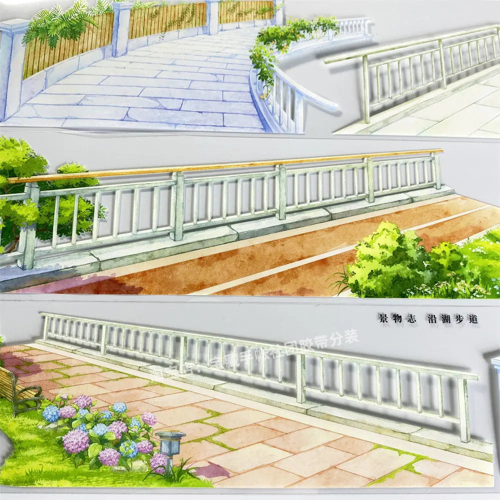 Washi Pet Tape A689 Along The Lake Trail Landscape Guardrail Aisle Antique Scrapbook Collage Diy Cards Sticker