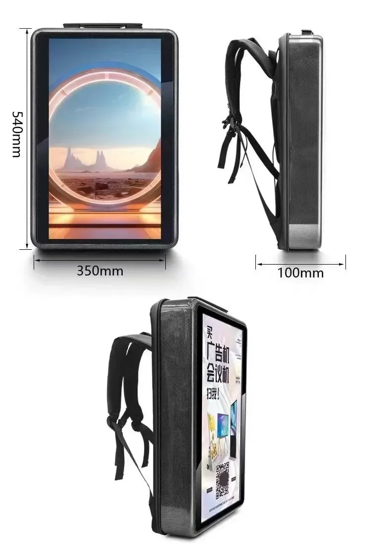 21.5 inch LCD high definition screen intelligent outdoor mobile portable waterproof, backpack advertising machine