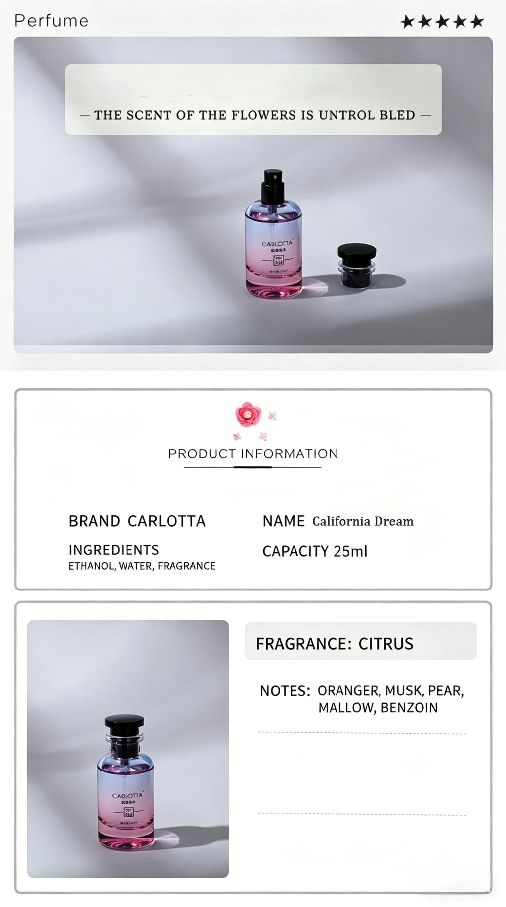 California Dream 25ml Unisex Eau De Parfum Long Lasting Citrus Woody Fragrance