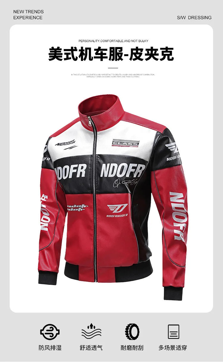 New Motorcycle PU Leather Bomber Jacket Japanese Loose Fashion Flight Jacket Large Size Men's Printed Faux Leather
