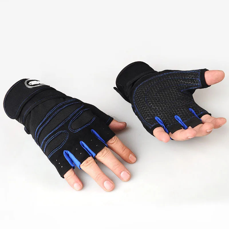 Men Gym Gloves Weightlifting Bodybuilding Training Fitness Fingerless Gloves Half Finger Cycling Gloves Non-Slip Wrist Support