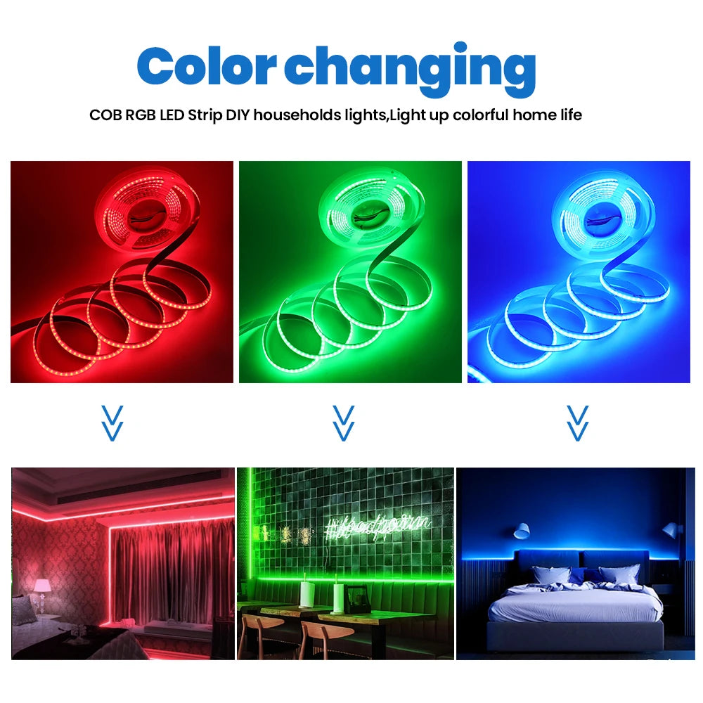 DC24V RGB CCT COB LED Strip Light 840LEDs/m High Bright Dotless 2M 3M 5M RGBCCT Flexible LED Ribbon Tape for Home Decor Lighting
