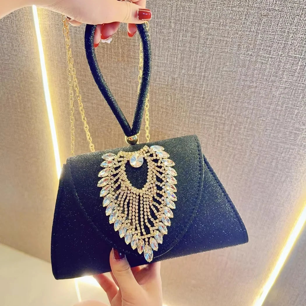 2025 Women Beaded Clutch Purses Vintage Rhinestone Evening Bag Glitter Sik Clutch Purse Ladies Dinner Flormal Crossbody Bag