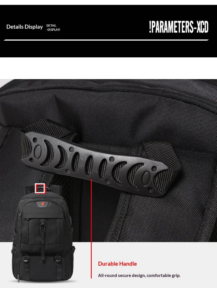50L 80L Men's Large Travel Backpack, Separate Shoe Compartment Waterproof Business Backpack Outdoor Sports Black Storage Bag