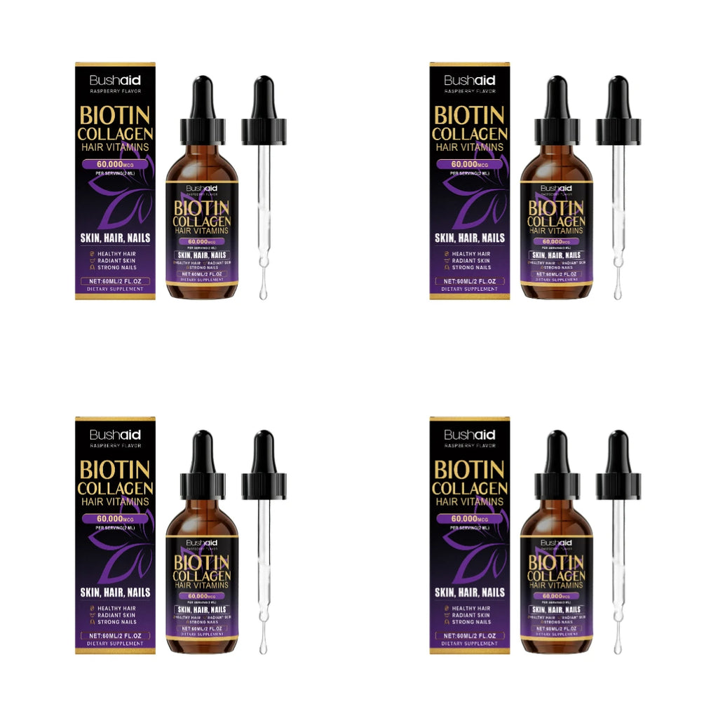 BushAid Biotin Collagen Hair Vitamins Liquid Drops Supports Strong Hair Structure and Helps Maintain Nail Toughness 60ml