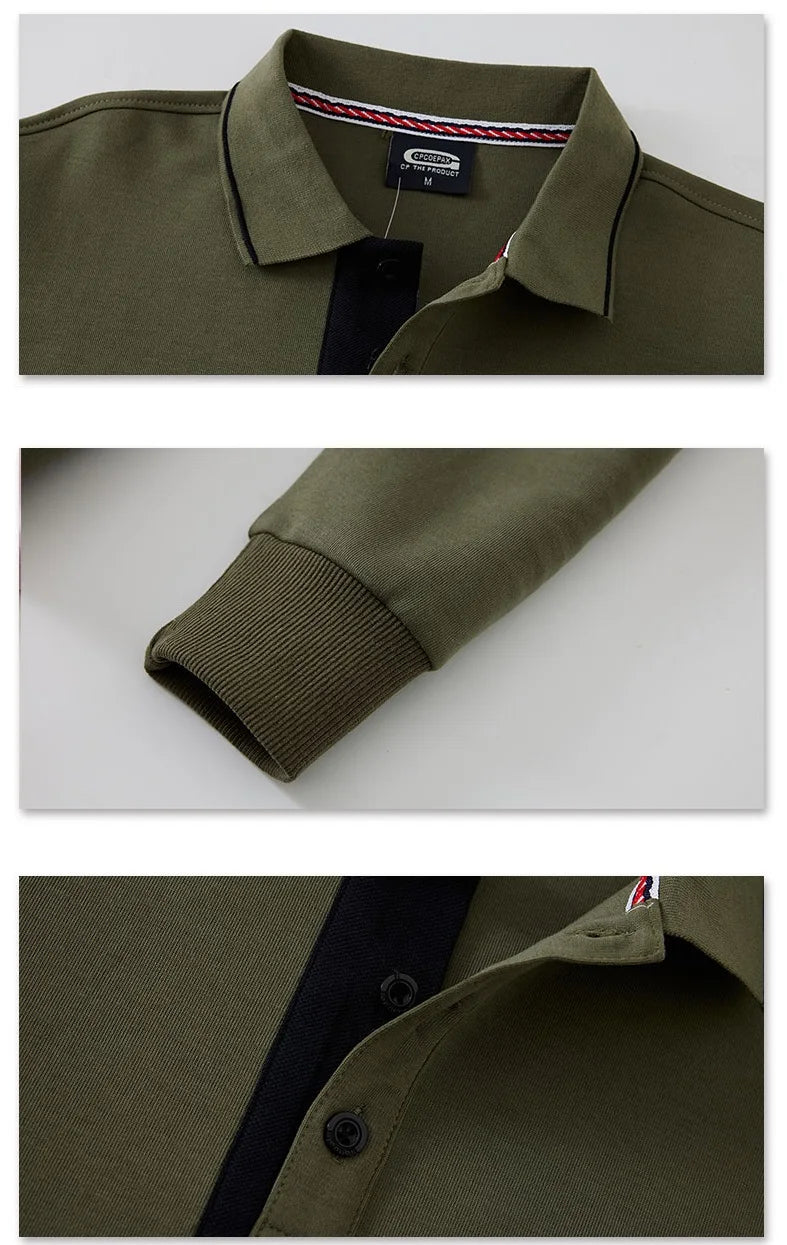 Autumn Spring New Men's Solid Polo Shirt Lapel Long-sleeved Polos Shirt Button Collar Fashion Thick Shirt Casual Loose Tops 6XL