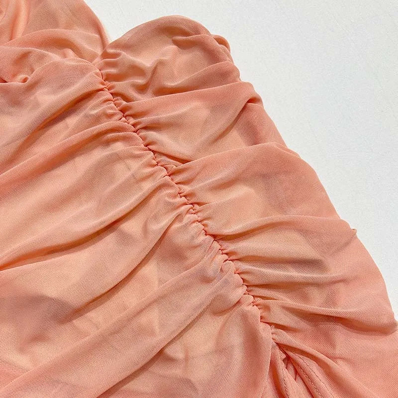 Sexy See-through Mesh Long Dress High Split Halter Pleated Maxi Dresses Prom Party Vestidos Women Backless Outfit Beach Sundress