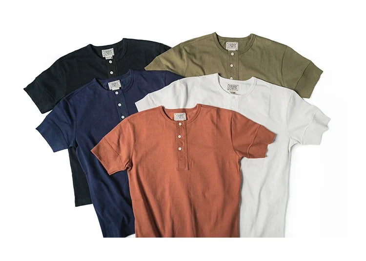 Bronson Vintage Short Sleeve Henley T-Shirt Retro Style Mens Cotton Tee Shirt