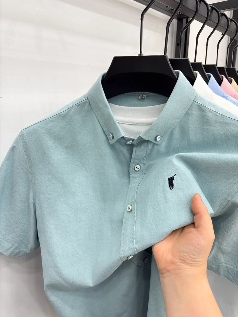 100% cotton short sleeve shirt summer classic solid color luxury brand Paul embroidery fashion business golf casual men's wear