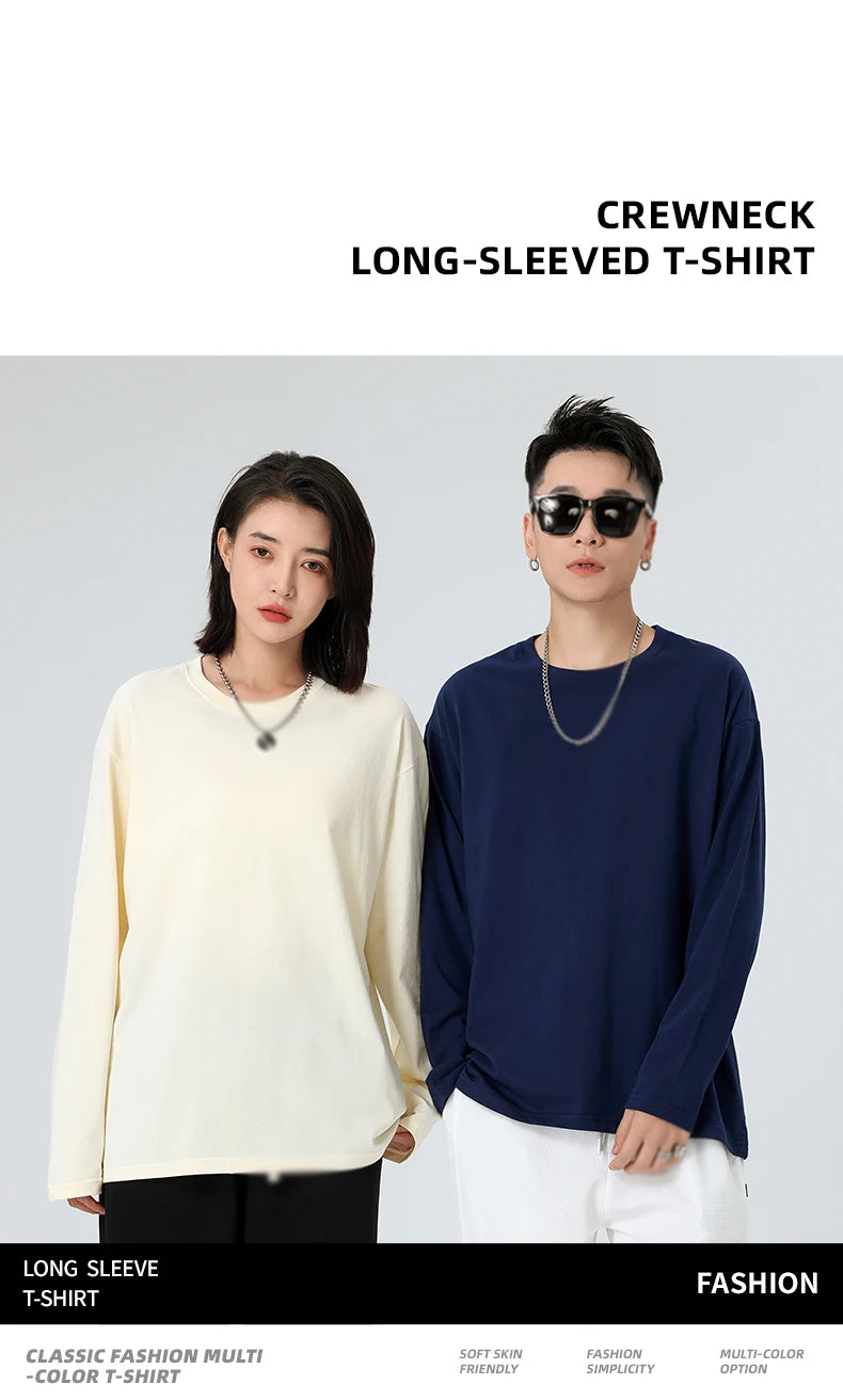 Long sleeve T-shirt Solid Color Top Tees Custom Print Your Design Autumn Plain Cotton Tshirts Plus Size Undershirts For Man