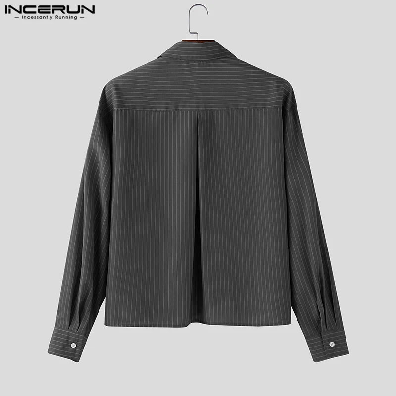 INCERUN Men Striped Shirt Lapel Long Sleeve Loose Casual Men Clothing 2025 Oversize Streetwear Spring Autumn Tops Fashion Shirts