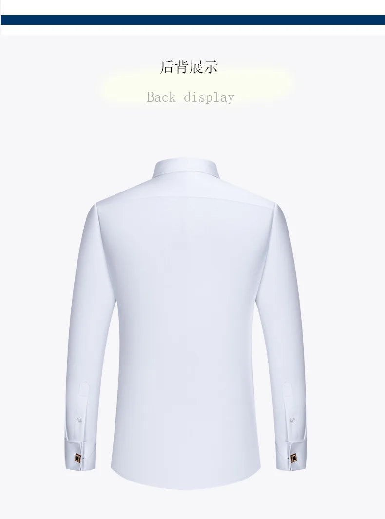 Embroidered French Cufflinks Men's Long-Sleeve Shirt with Collar Pins No tie Big Collar Dress Shirt for Business Formal Gentlema