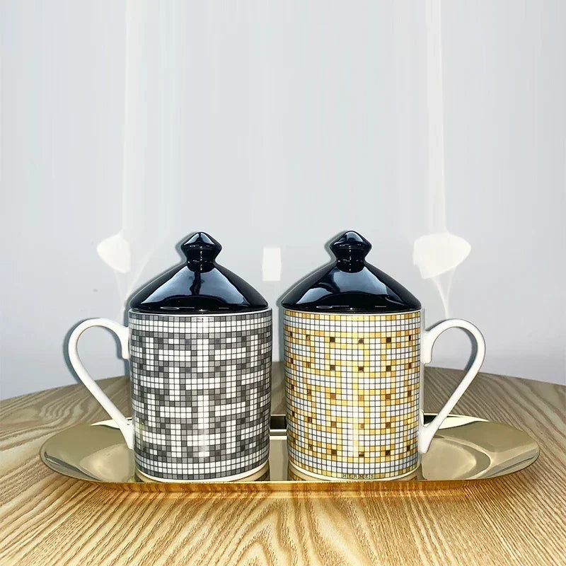 Creative Ceramic Lovers Mug Geometric Pattern Western Food Afternoon Tea Breakfast Cup Coffee Cup Home Decoration Modern