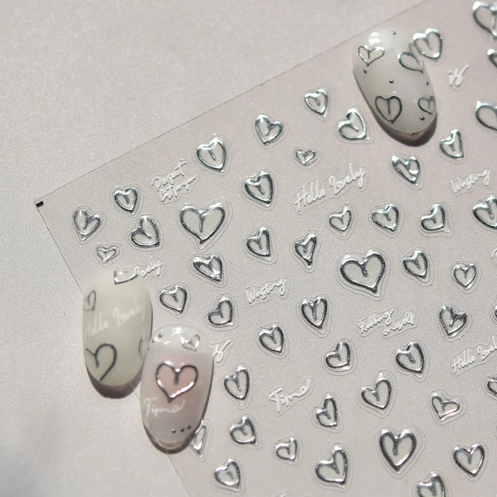 5D Gradient Love Gem Glitter Love Heart Colorful Cat's Eye Rhinestone Soft Self Adhesive Nail Art Stickers Shiny Manicure Decals