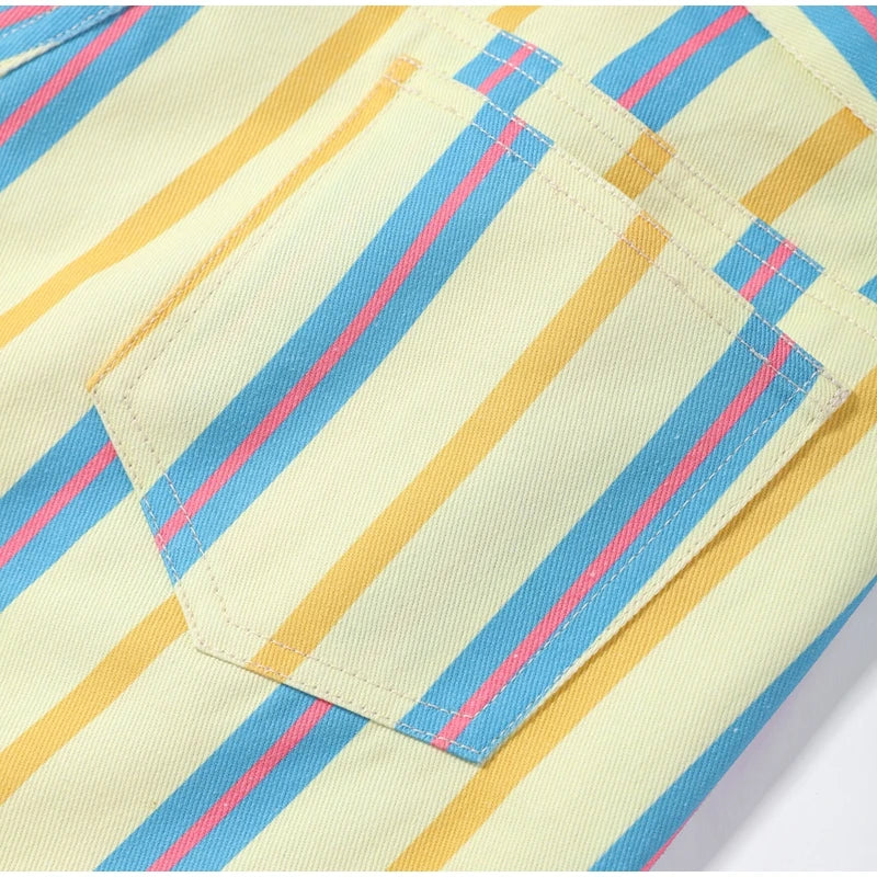 Street Fashion Stripe Women's Pants Zipper Button Pocket Wide Leg Multicolor Vertical Pants 2026 Spring Summer Lady Trousers