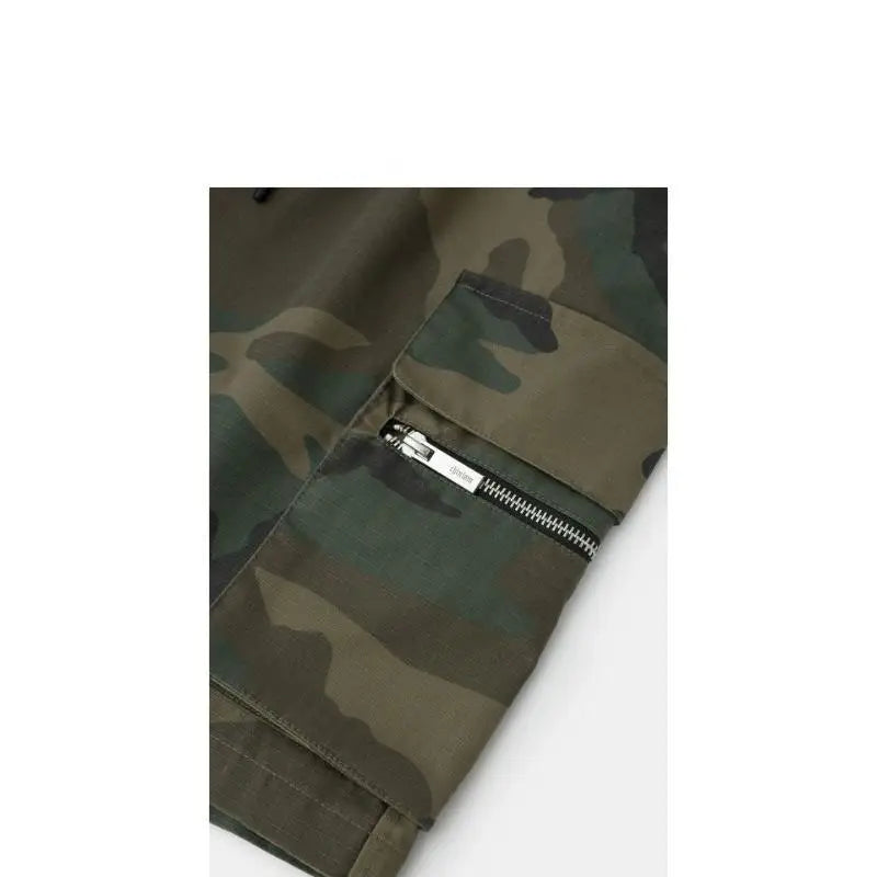 Mr. WH Camouflage Workwear Shorts Men's American Trendy Brand Casual Drawstring Sports High Street Straight Five-Quarter Pants