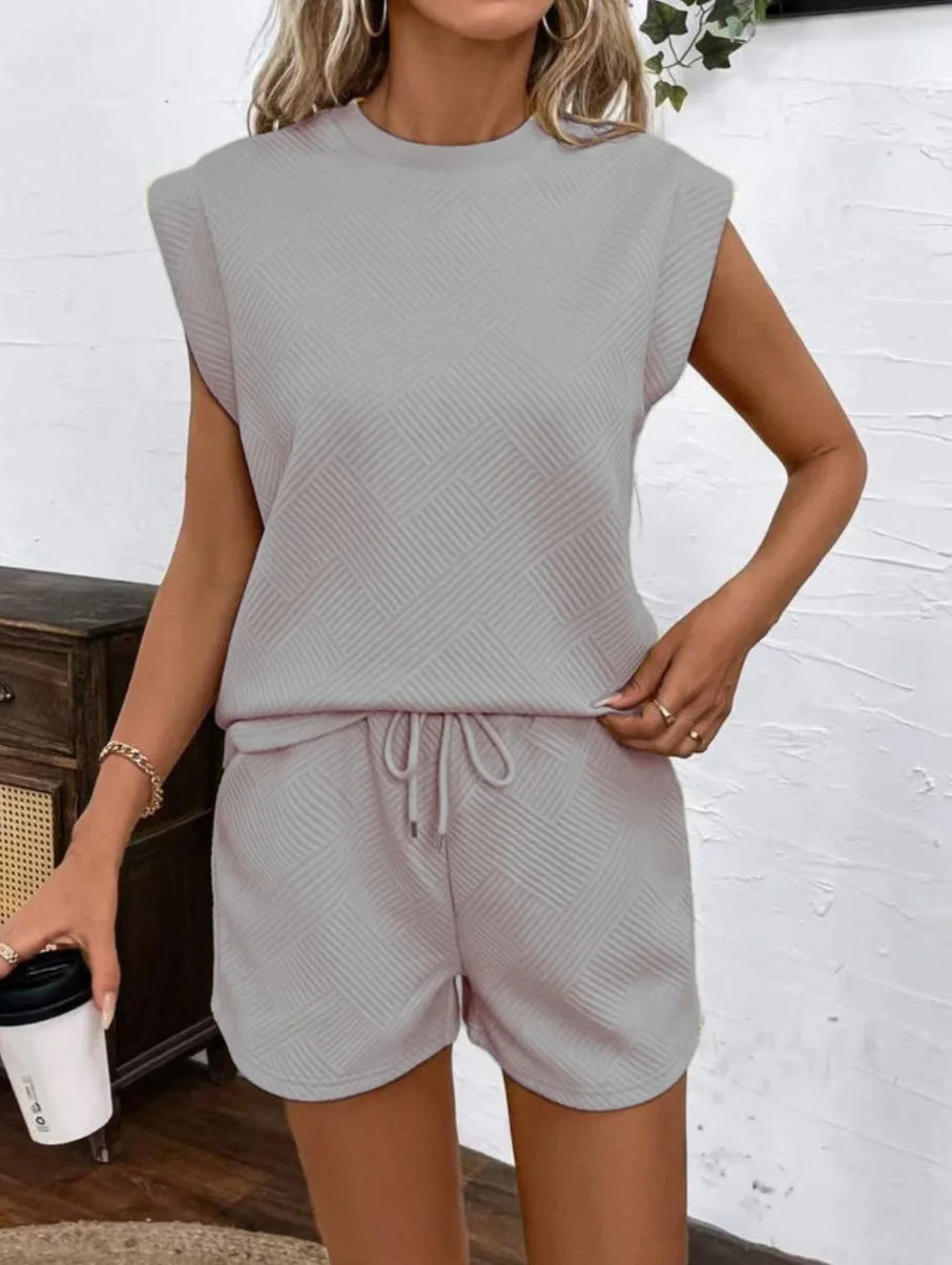 Women Shorts Pant Set Two Piece Sets Round Neck Solid Casual Loose Tops Short Pants Lace Up Elastic Waist Y2k Streetwear 2026
