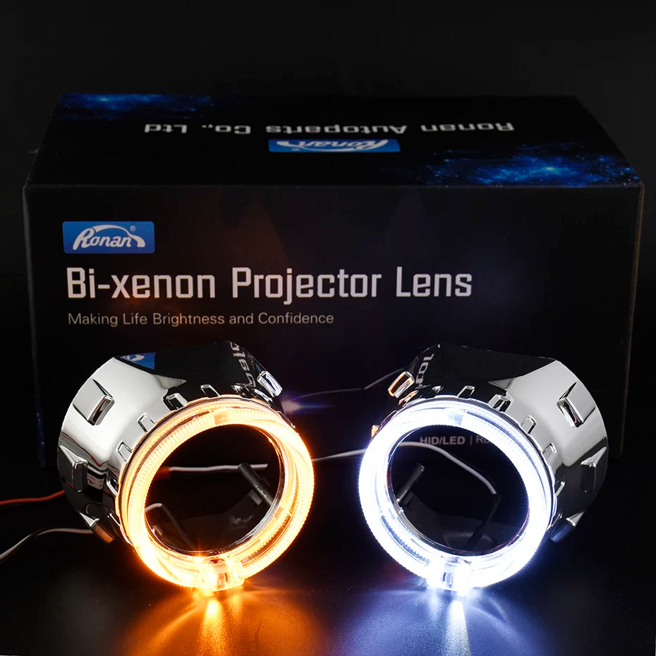 RONAN 2.5 inch LED Angel Eyes DRL Turn Signal Sliver Masks Shrods Covers Fitment 2.5 inch Projector Lens for Jetta BMS