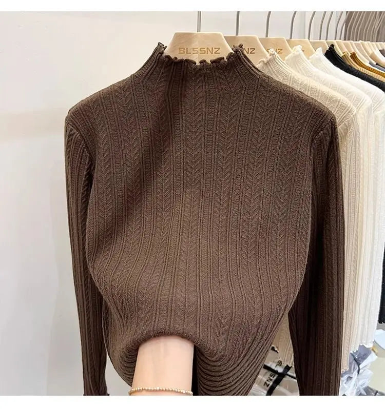 Autumn Winter Chic Bottom Sweaters Women Fashion Turtleneck Pullover Slim Long Sleeve Knitted Jumpers Soft Warm Pull Femme Top