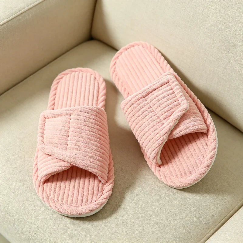 Winter Women's Corduroy Orthopedic Slippers with Arch Support Velcro Adjustable Open Toe Shoes Cotton Home Flat Slides