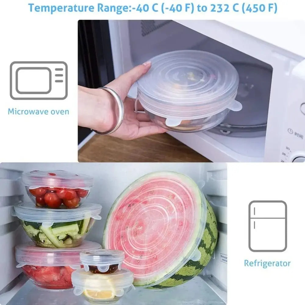 6PCS New Reusable Fresh-keeping Cover Kitchen Gadgets Non-slip Silicone Lids Stretch Bowl Cap