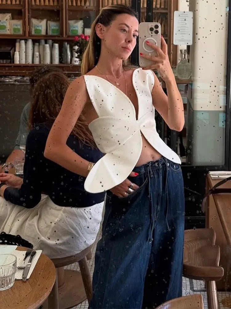 Summer Top Women's Butterfly Bustier Tops Spaghetti Straps V-Neck Twist Front Crop Top Streetwear Vacation Wear Woman Clothes