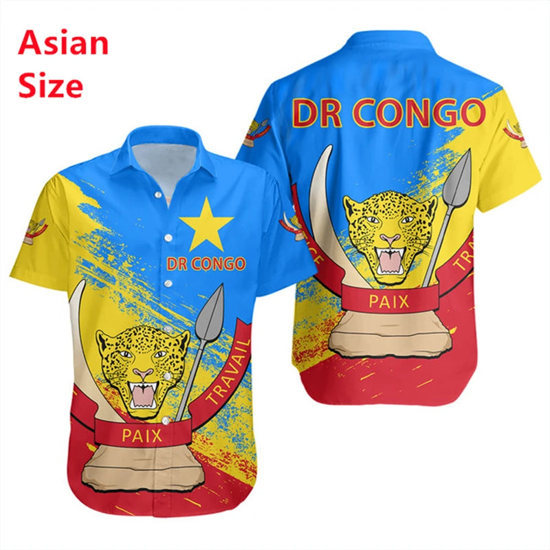 New Summer 3D Congo National Flag Printing Mens Shirt Graphic Short Sleeves Women Clothing Fashion Harajuku Tops Man Shirt Tees