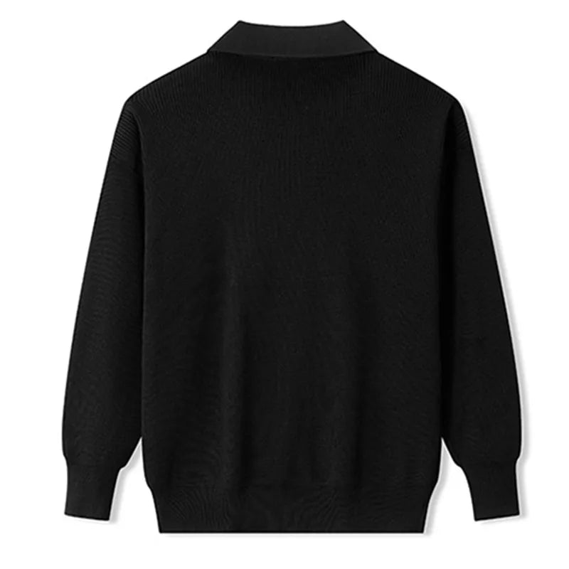 Spring Autumn Men's Turn-Down Collar Pullovers Long Sleeve Knitted Sweater Half Zipper Solid Casual Pullovers Man Loose Knitwear