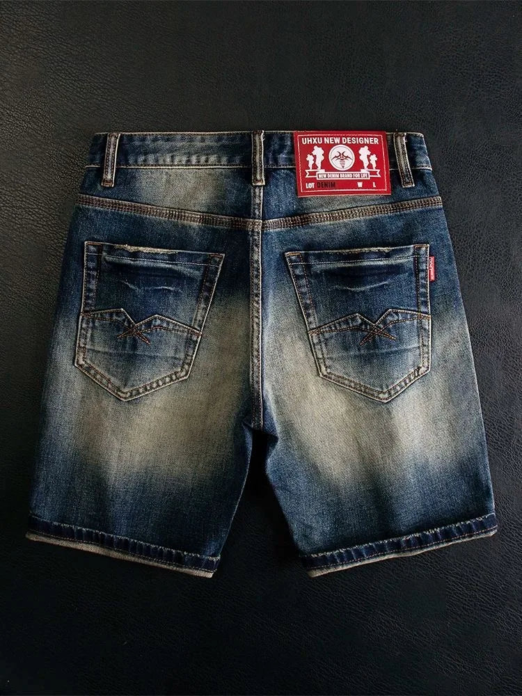 New Summer Classic Fashion Solid Color American Retro Straight Leg Denim Shorts Men's Casual Loose Fit Sports High Quality Jeans