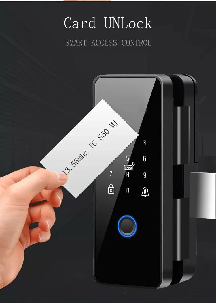 Tuya Door Lock App Glass Fingerprint Bluetooth Smart Glasses Electronic Biometric Door Lock 13.56Mhz RFID Remote Control Unlock