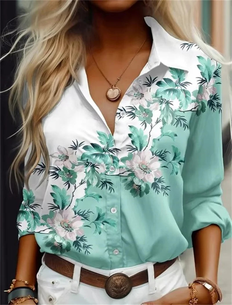 Fashion multicolour Flower Pattern 3D Print Women's Long Sleeve Shirts Autumn Women's Tops Casual Fashion Women's Clothing