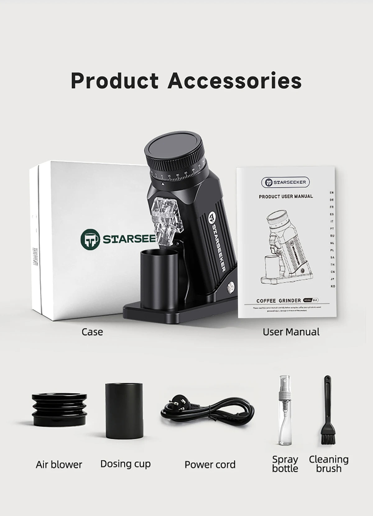 STARSEEKER E64 Electric Coffee Grinder Home 64mm Titanium Plated Flat Burr 1800RPM For Espresso Coffee Bean Stepless Adjustment