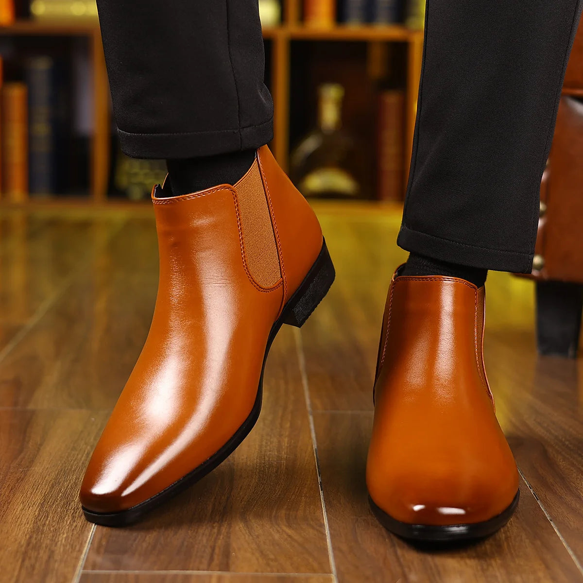 Autumn Winter Leather Chelsea Boots for Men Designer Soft-soled Business Men Dress Shoes Fashion Big Size Ankle Boots Male