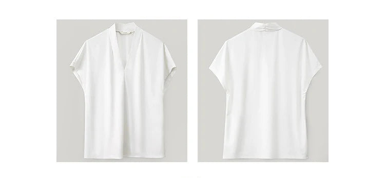 AMII Minimalism 2026 Summer Women's T-shirt Classic Style Casual V-neck Short Sleeve Solid Stretch Female Tops & Tees 12312013