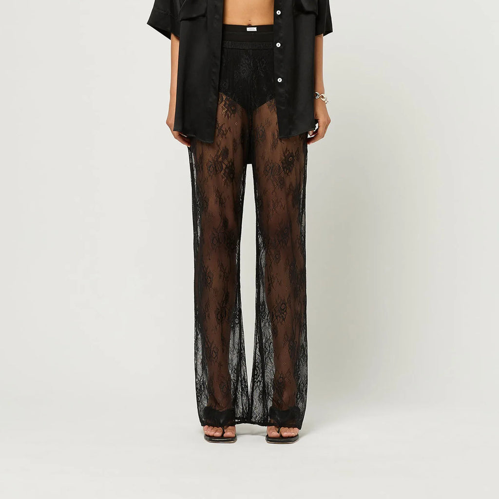 hirigin Lace Bell Bottom Pants for Women Sexy See Through Flare Leggings Hollow Out Mesh Sheer Cover Up Trousers Party Club