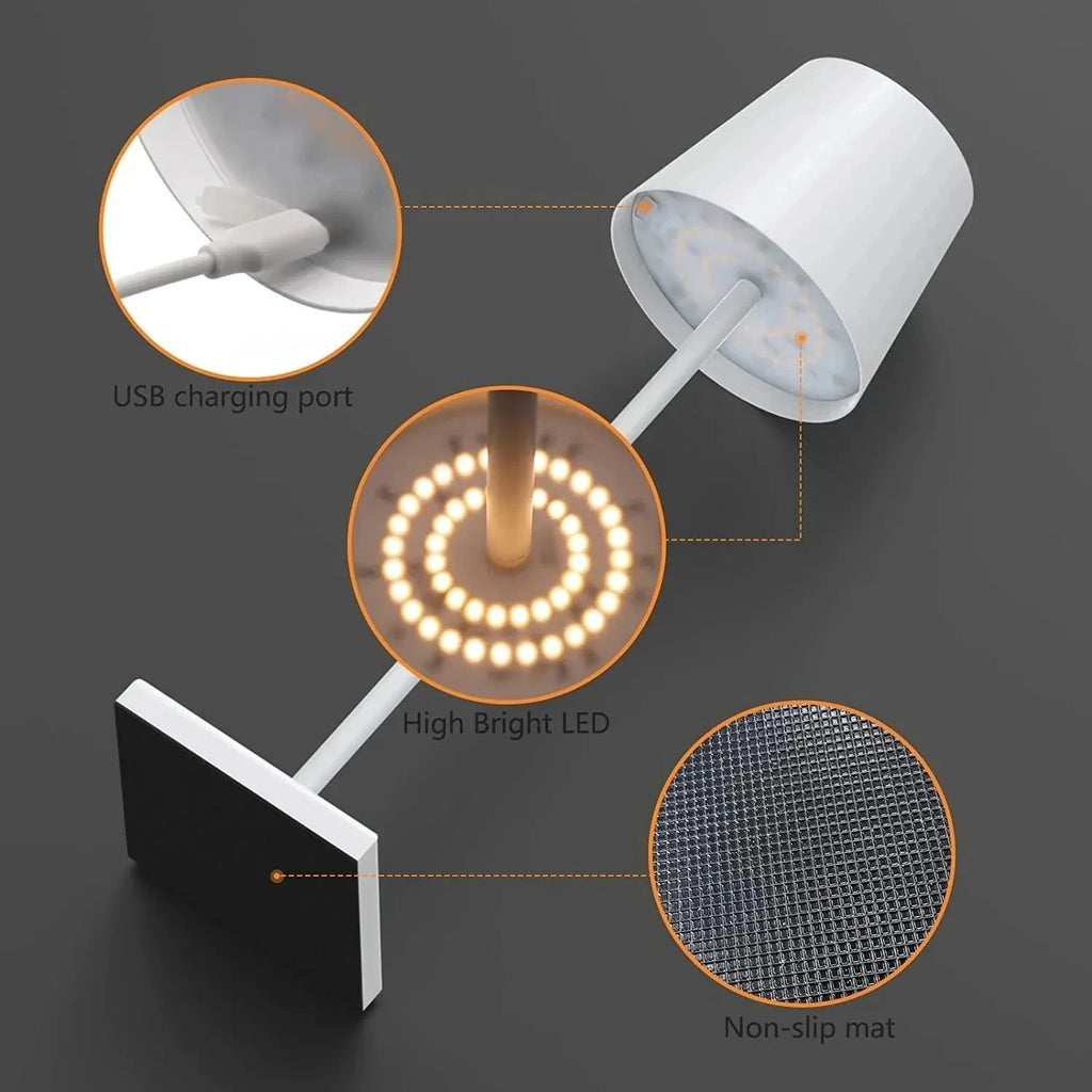 Rechargeable 3 Color Stepless Dimming Desk lamp 5000mAh Portable LED Desk Lamp for Restaurant Bedroom Bars Home Patio Outdoor
