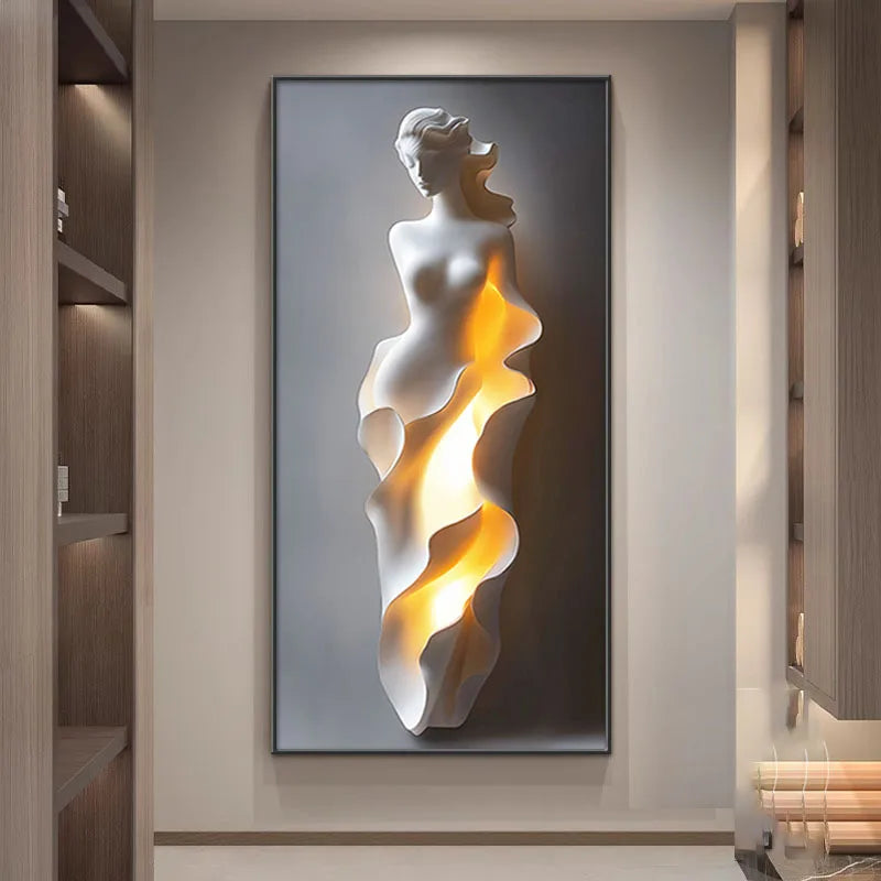 Led Lights Modern Light Luxury Entrance Door Decoration Painting, Simple Abstract Corridor Hanging Painting Wall Lamp Painting