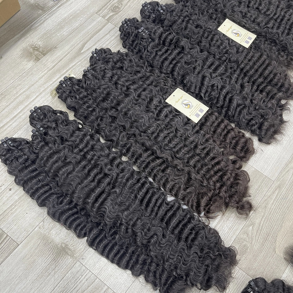 Premium Raw Vietnamese Human Hair Natural Straight Double Drawn Burmese Curly Weft Extensions