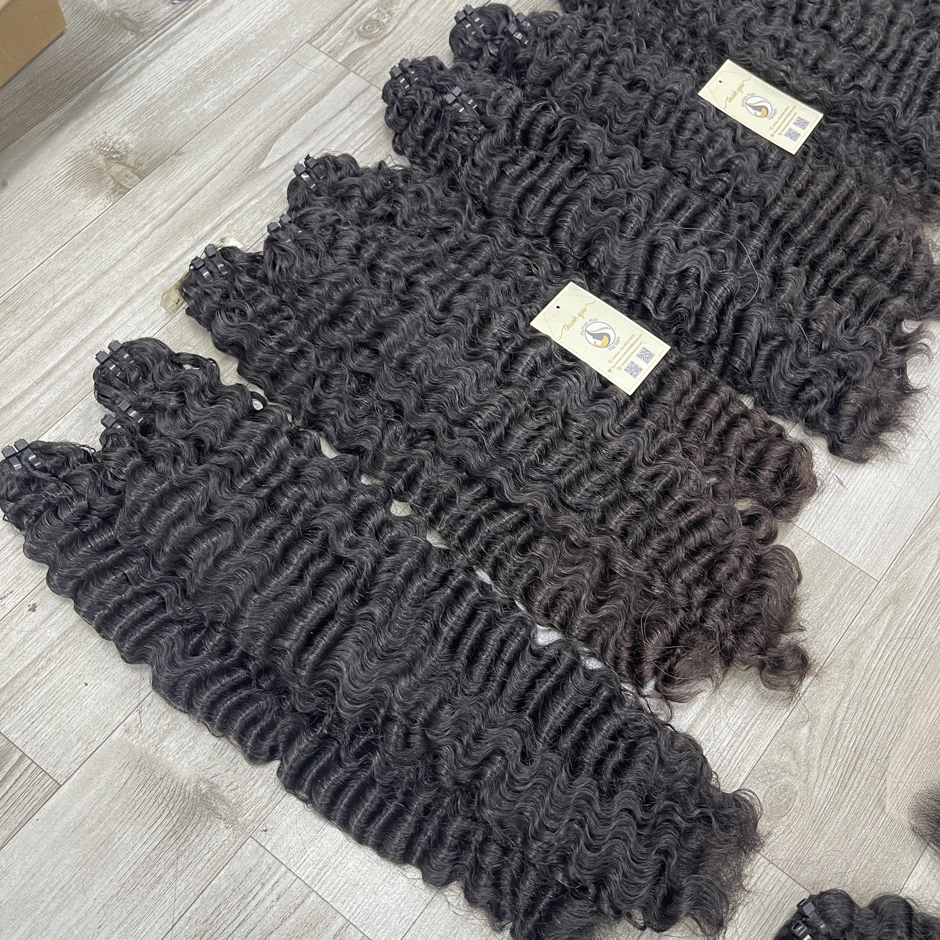 Premium Raw Vietnamese Human Hair Natural Straight Double Drawn Burmese Curly Weft Extensions