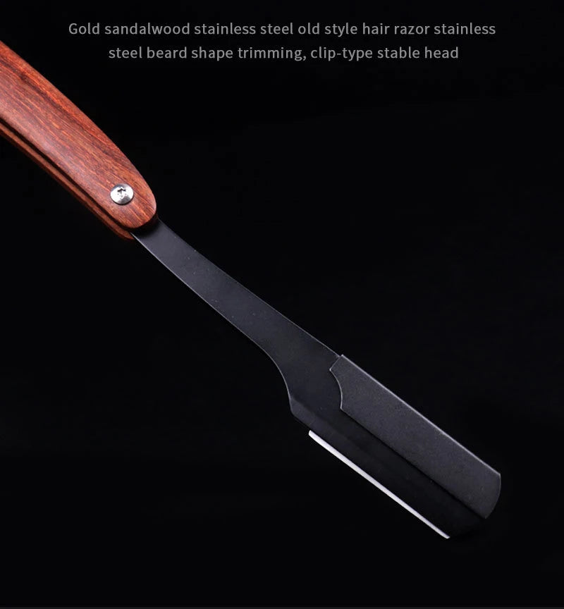 wooden trimmer manual shaver professional straight edge stainless steel sharp barber razor folding shaving blade shave beard cut
