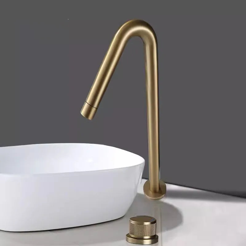 Tuqiu Bathroom Faucet Brass Widespread Brush Gold Basin Faucet Brass Sink Faucet 2 Hole Hot & Cold Wash Faucet Water Tap