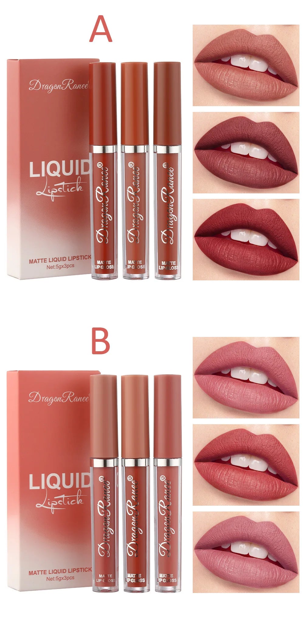3PCS/Sets Velvet Matte Lip Gloss Lasting Waterproof Nude Sexy Red Liquid Lipstick Moisturizing Lip Stain Tint Cosmetic For Women