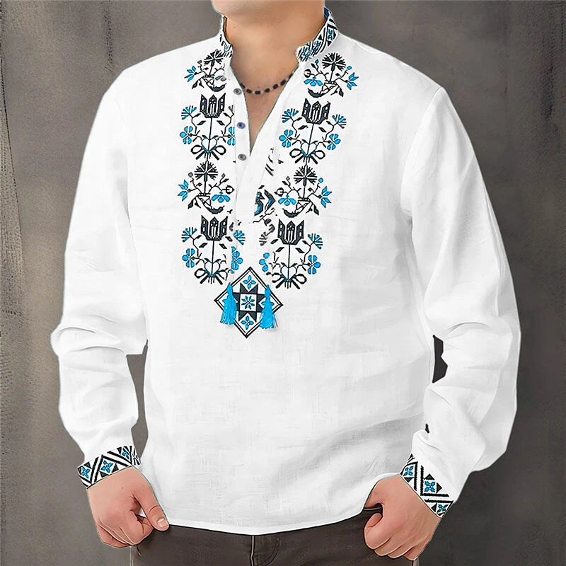 Cardigan Button Men's Shirt Casual Simple Comfortable Soft Material New Floral HD Pattern Personality Cardigan Shirt Long Sleeve