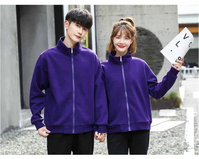 Winter Men Women Fleece Warm Jacket Custom Logo Company Team Casual Coat Printing Design Stand Collar Sweatshirt Embroidery