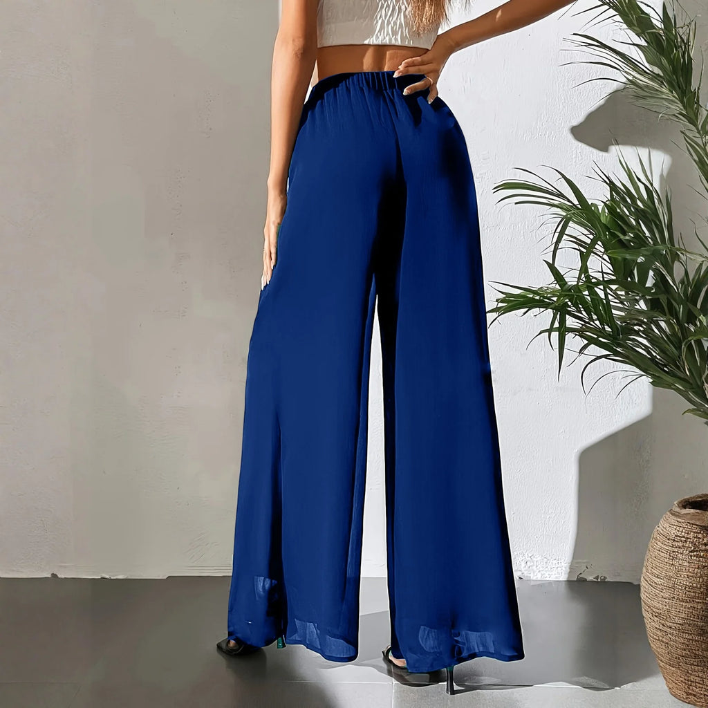 New Mom's Loose Pants Summer Fashion Versatile Ice Silk Chiffon Wide Legged Pants Women's Straight Casual 9-point Trousers