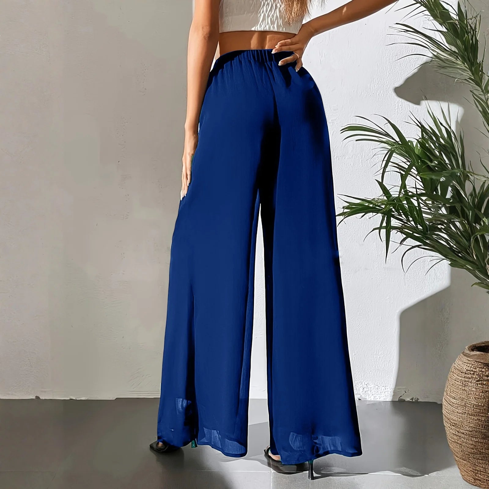 New Mom's Loose Pants Summer Fashion Versatile Ice Silk Chiffon Wide Legged Pants Women's Straight Casual 9-point Trousers