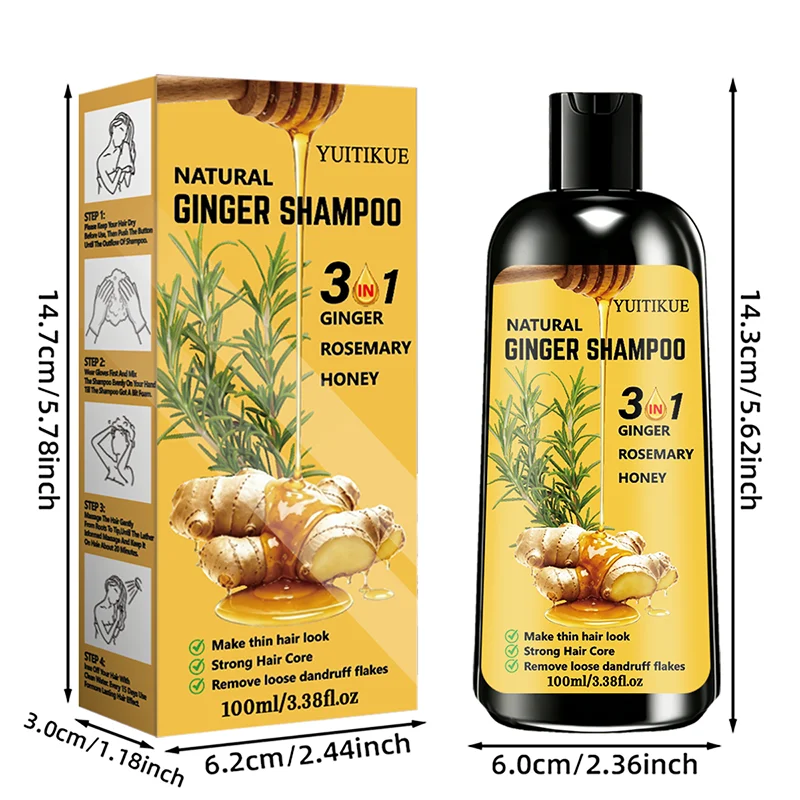 YUITIKUE Ginger Anti Dandruff Shampoo 100ml - Nourishing Hair Care with Rosemary and Honey