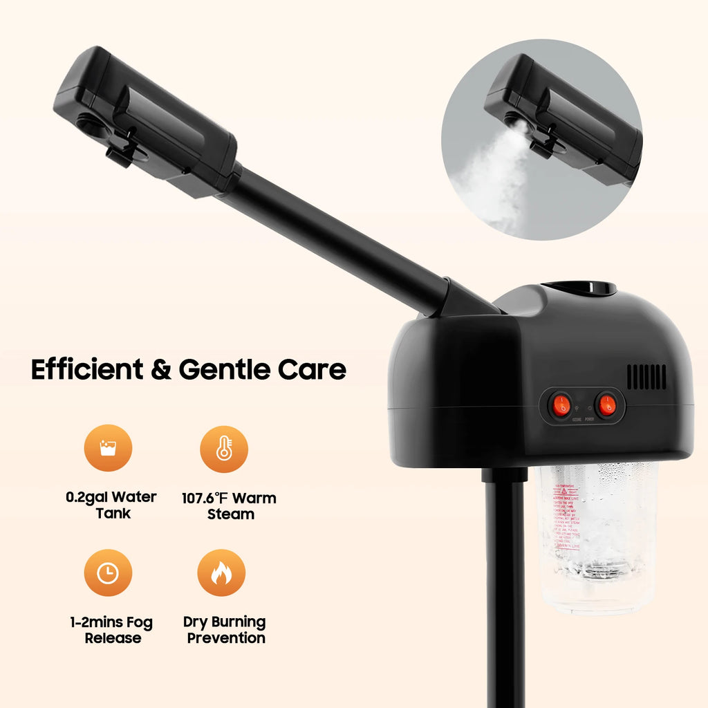 750ml Ozone Facial Steamer Height Adjustable Sprayer 360° Rotatable Movable Skin Care Equipment for Salon Beauty Spa White/Black